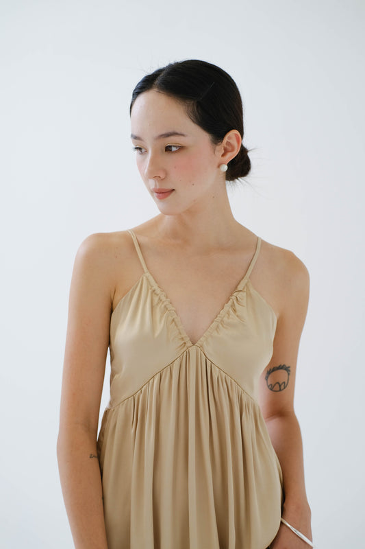 V-neck Sleeves Tank Top Dress In Custard Yellow