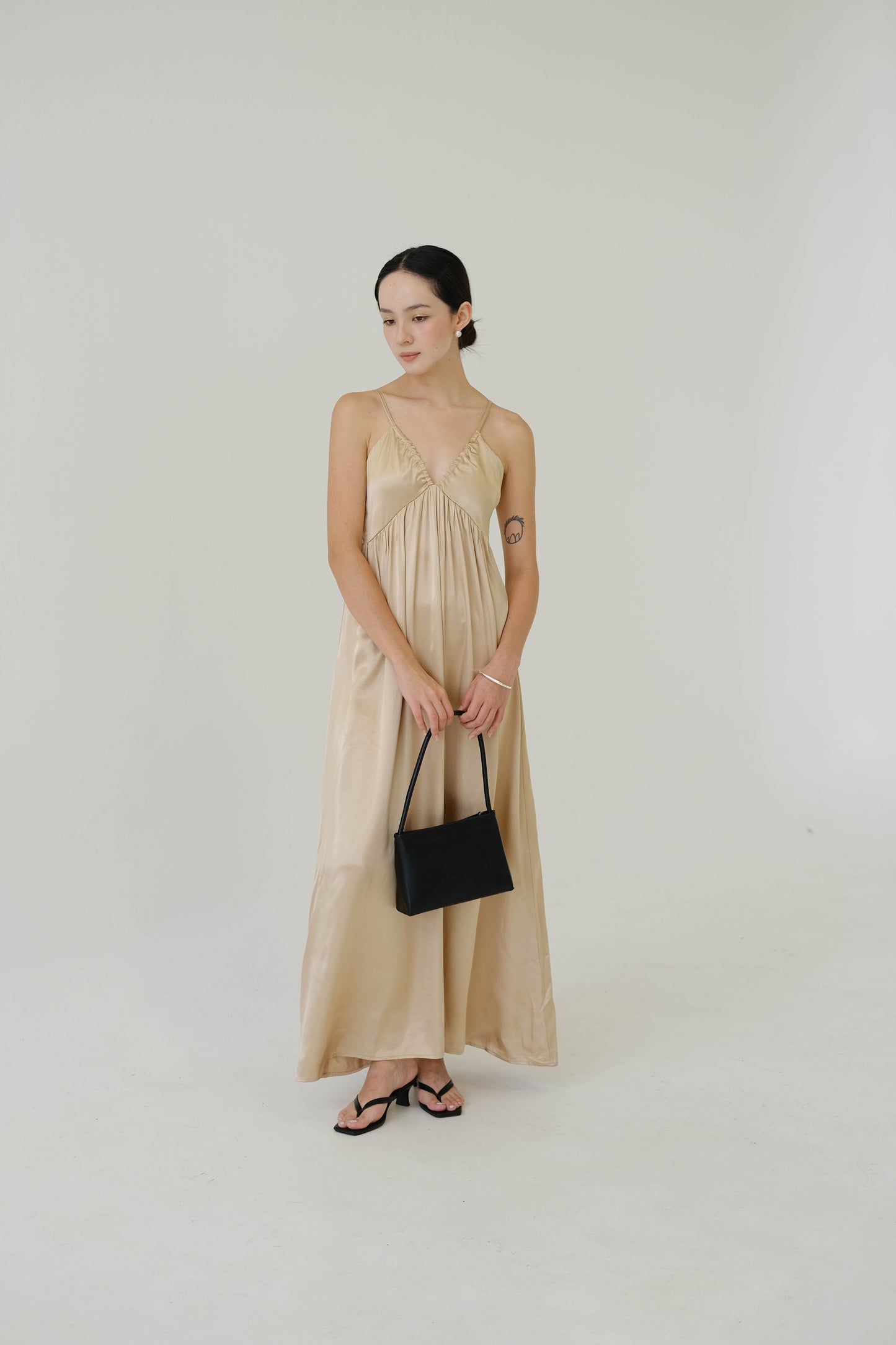 V-neck Sleeves Tank Top Dress In Custard Yellow