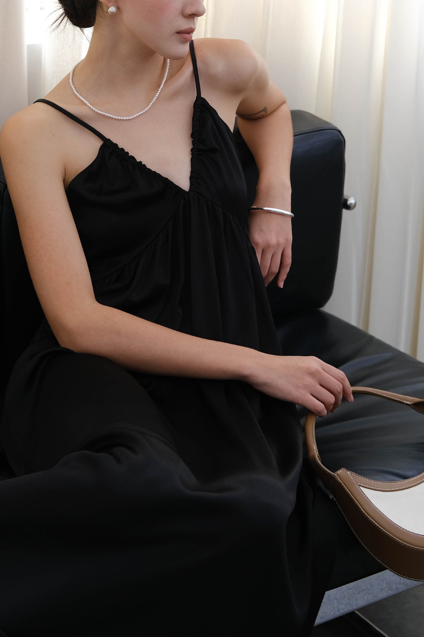 V-neck Sleeves Tank Top Dress in Classic Black