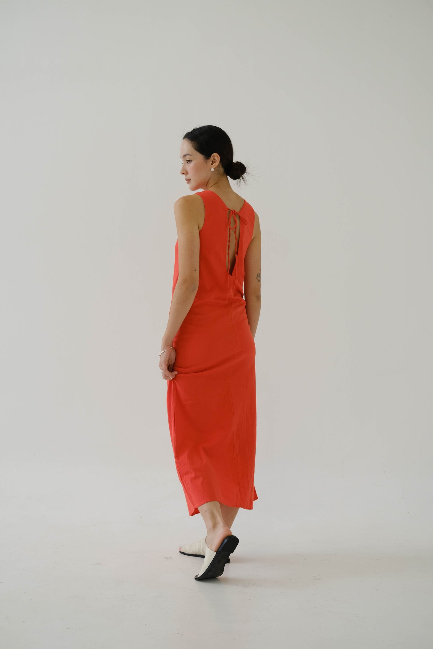French Cotton Linen Tank Dress In Orange