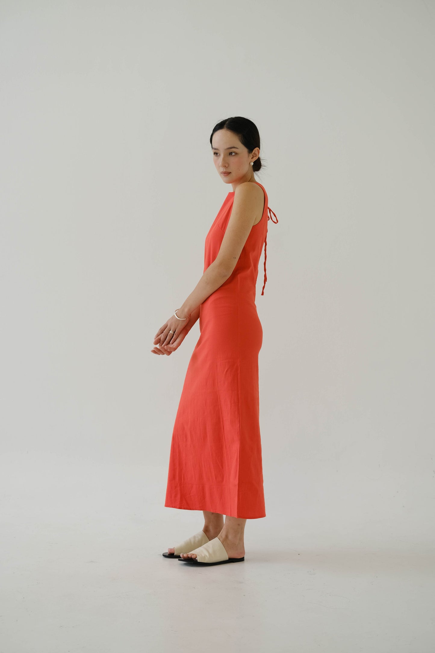 French Cotton Linen Tank Dress In Orange