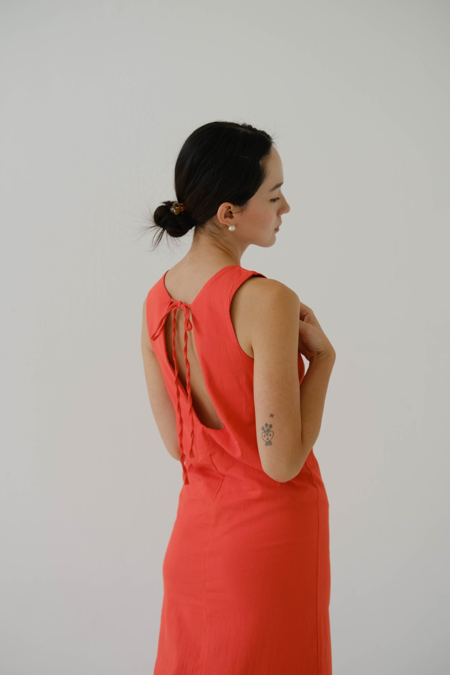 French Cotton Linen Tank Dress In Orange