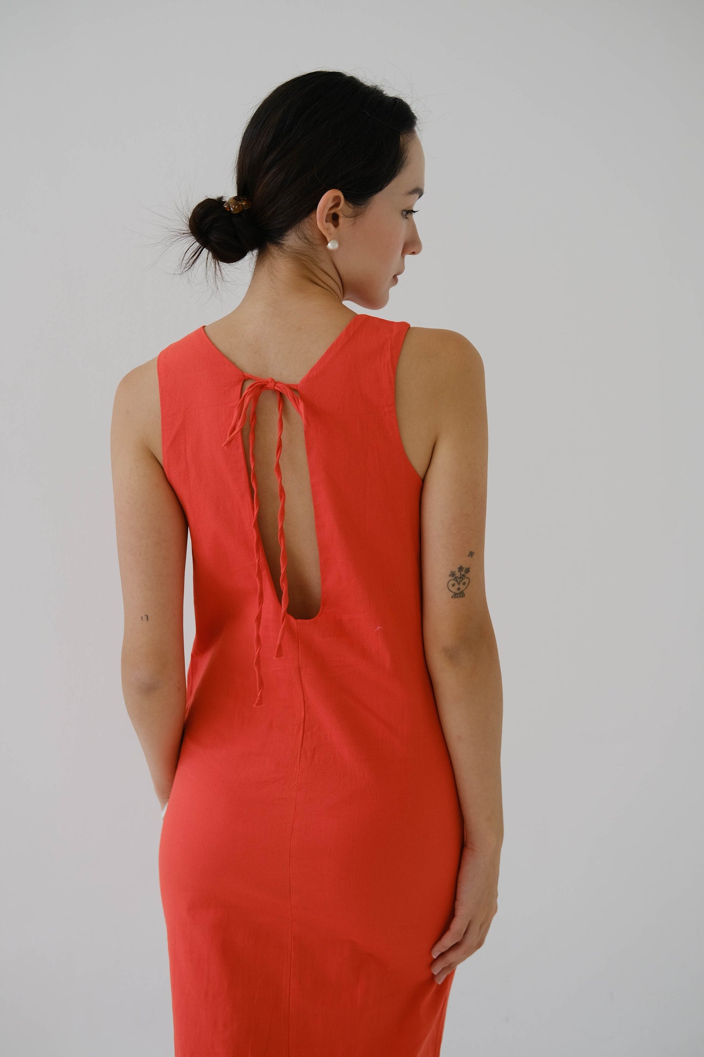French Cotton Linen Tank Dress In Orange