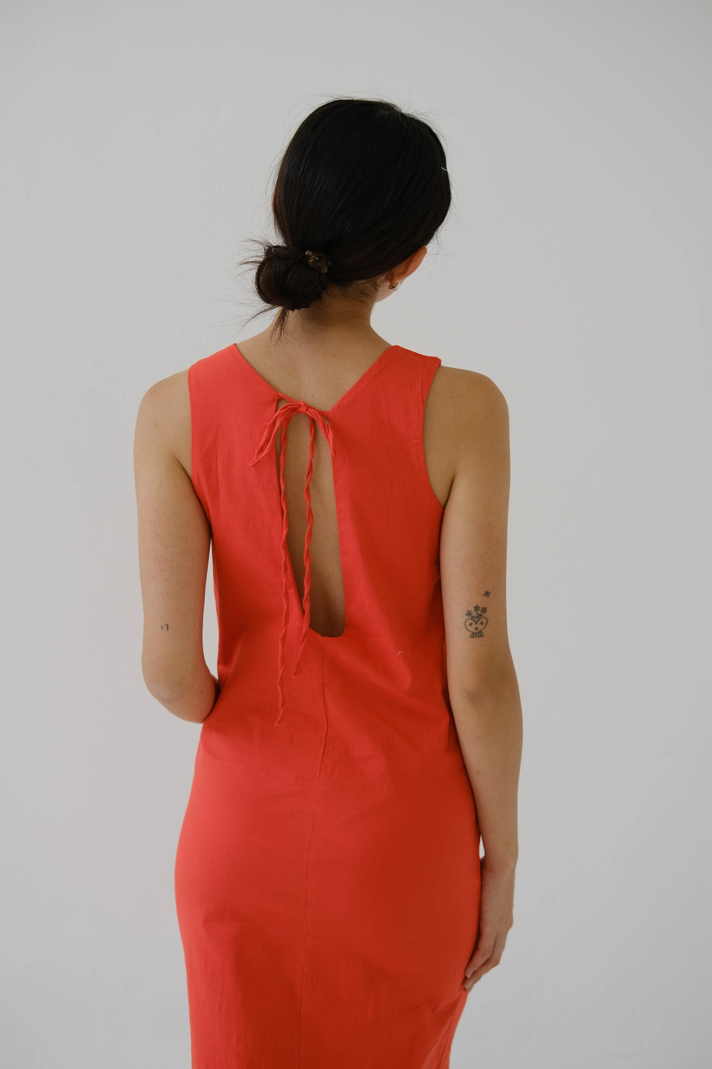 French Cotton Linen Tank Dress In Orange