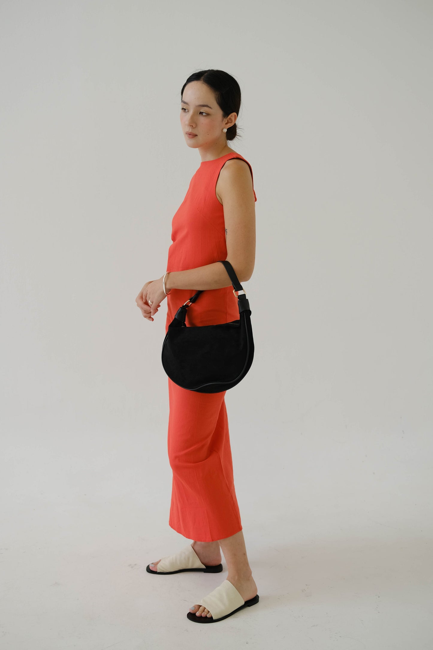 French Cotton Linen Tank Dress In Orange