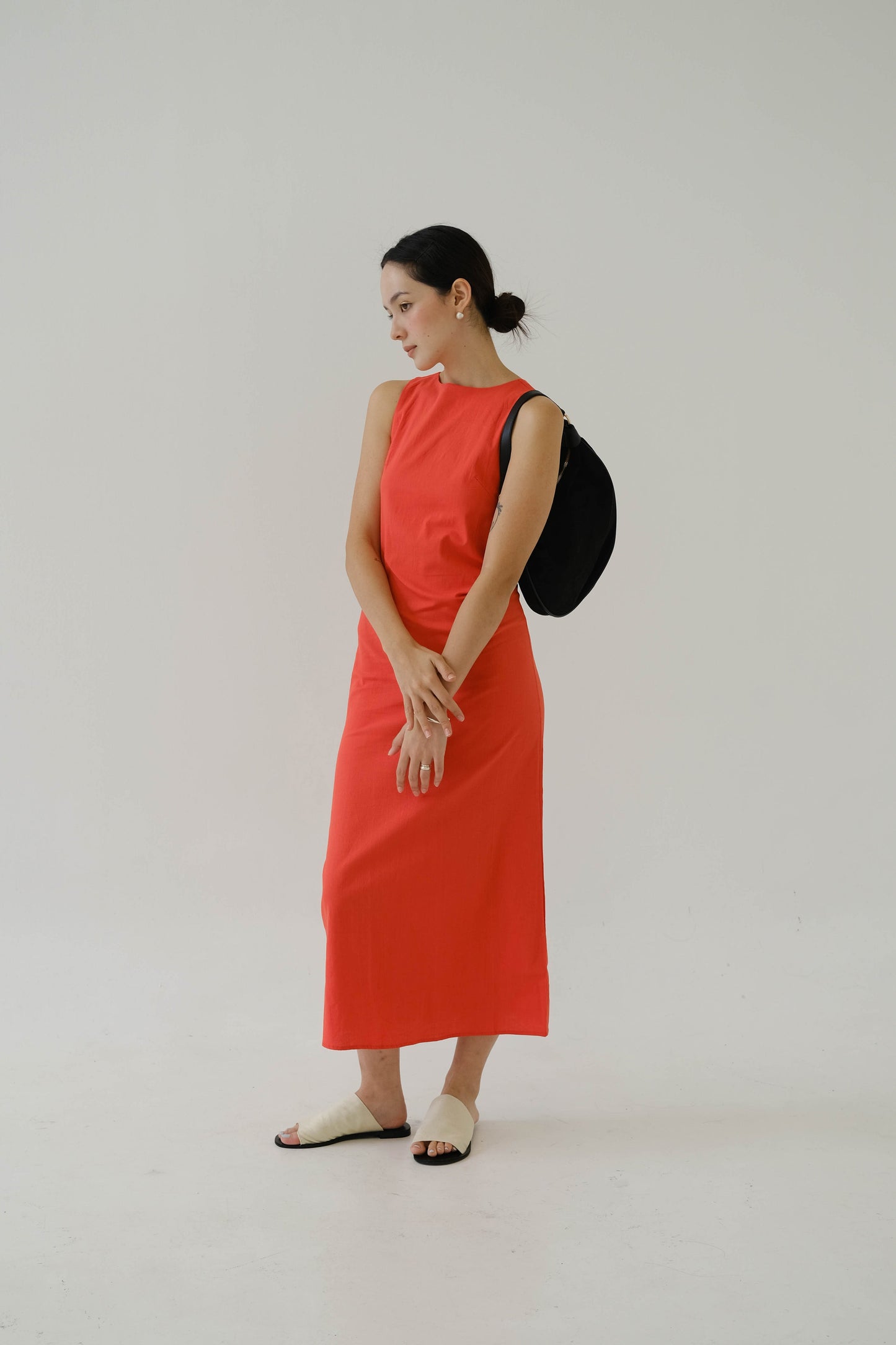 French Cotton Linen Tank Dress In Orange