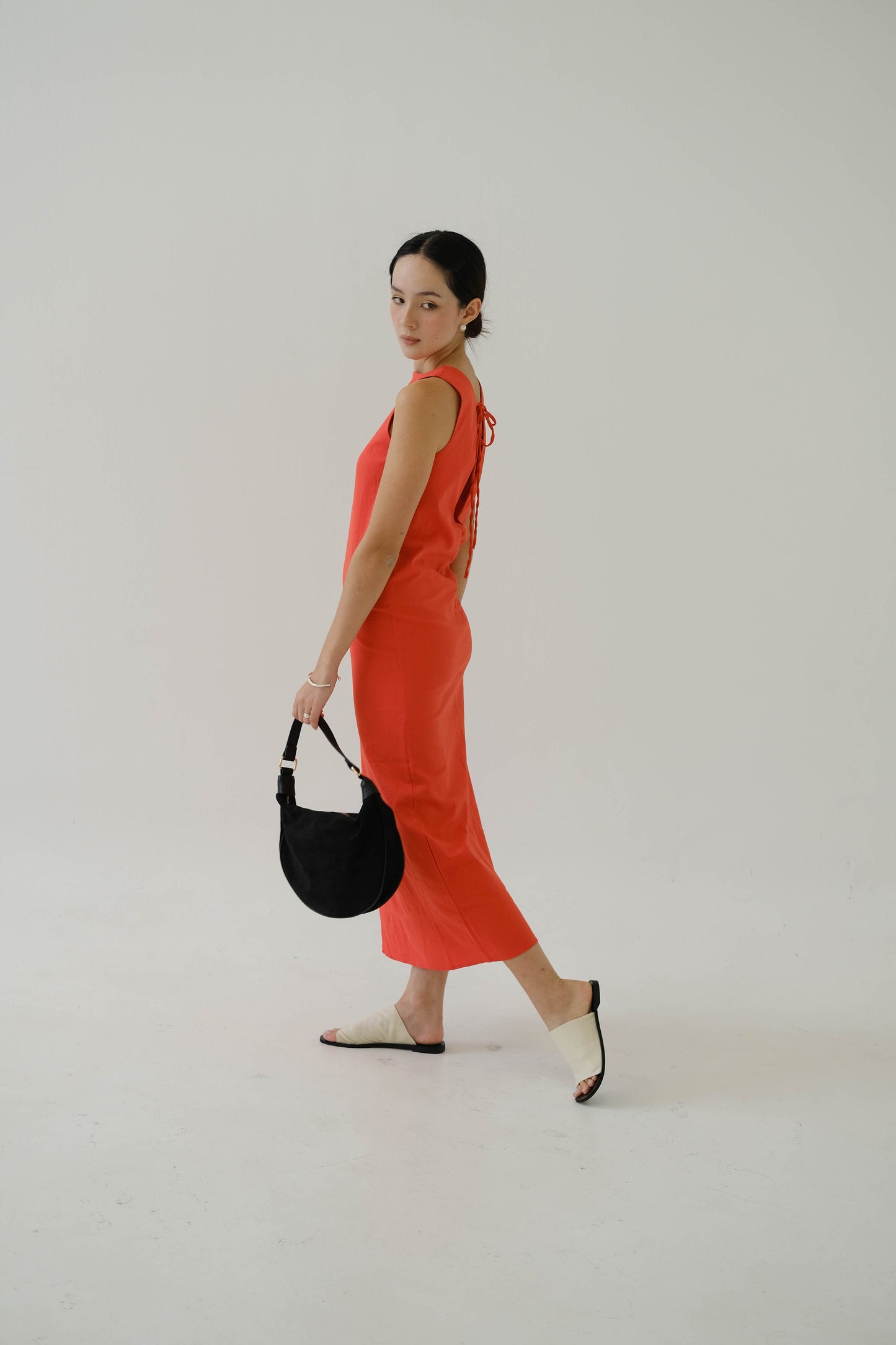 French Cotton Linen Tank Dress In Orange