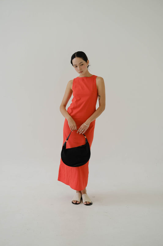 French Cotton Linen Tank Dress In Orange