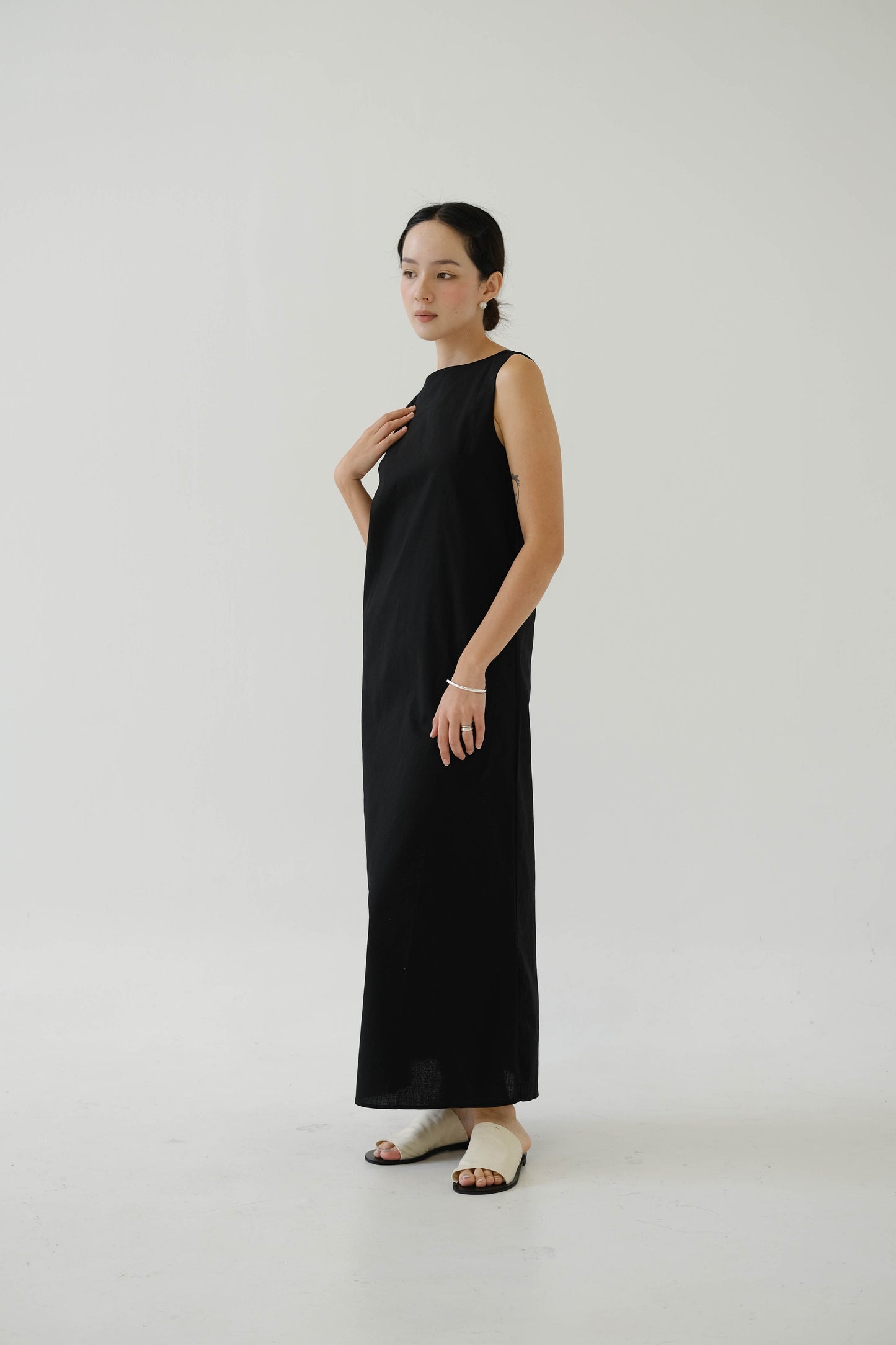 French Cotton Linen Tank Dress In Classic Black
