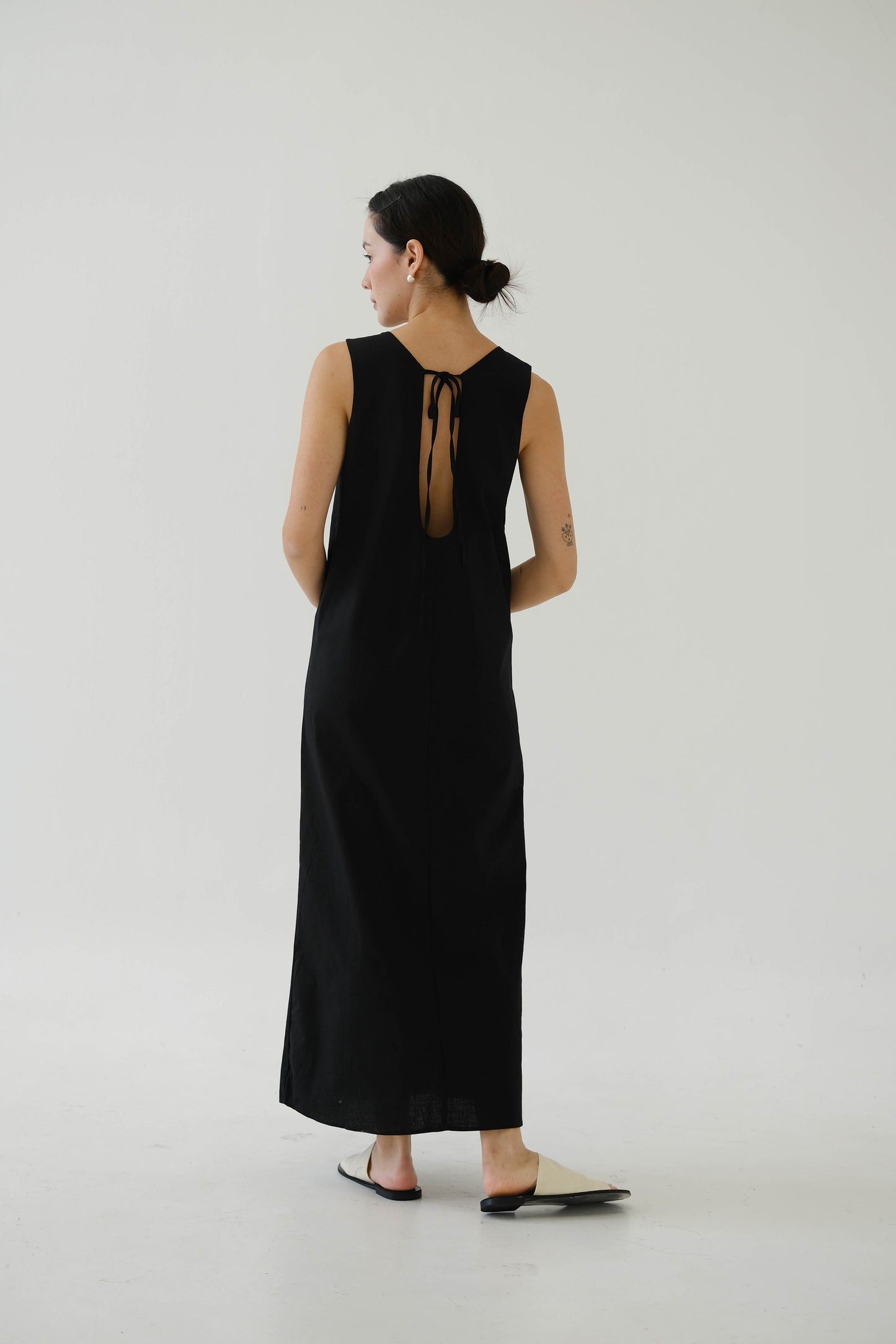 French Cotton Linen Tank Dress In Classic Black