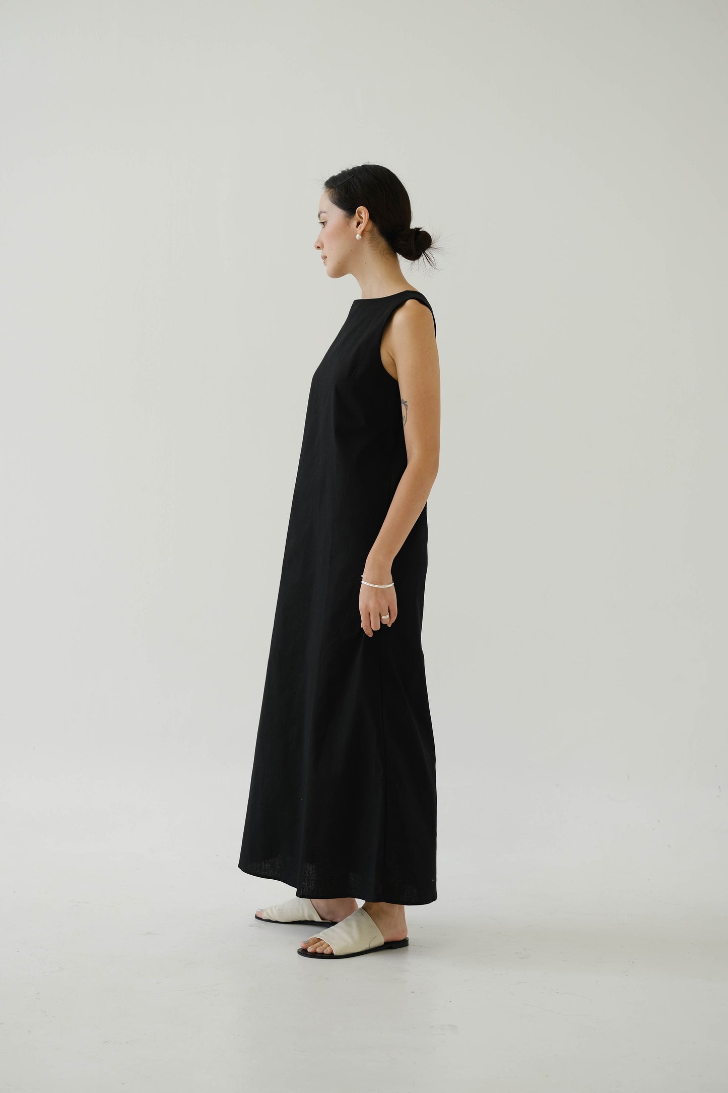 French Cotton Linen Tank Dress In Classic Black