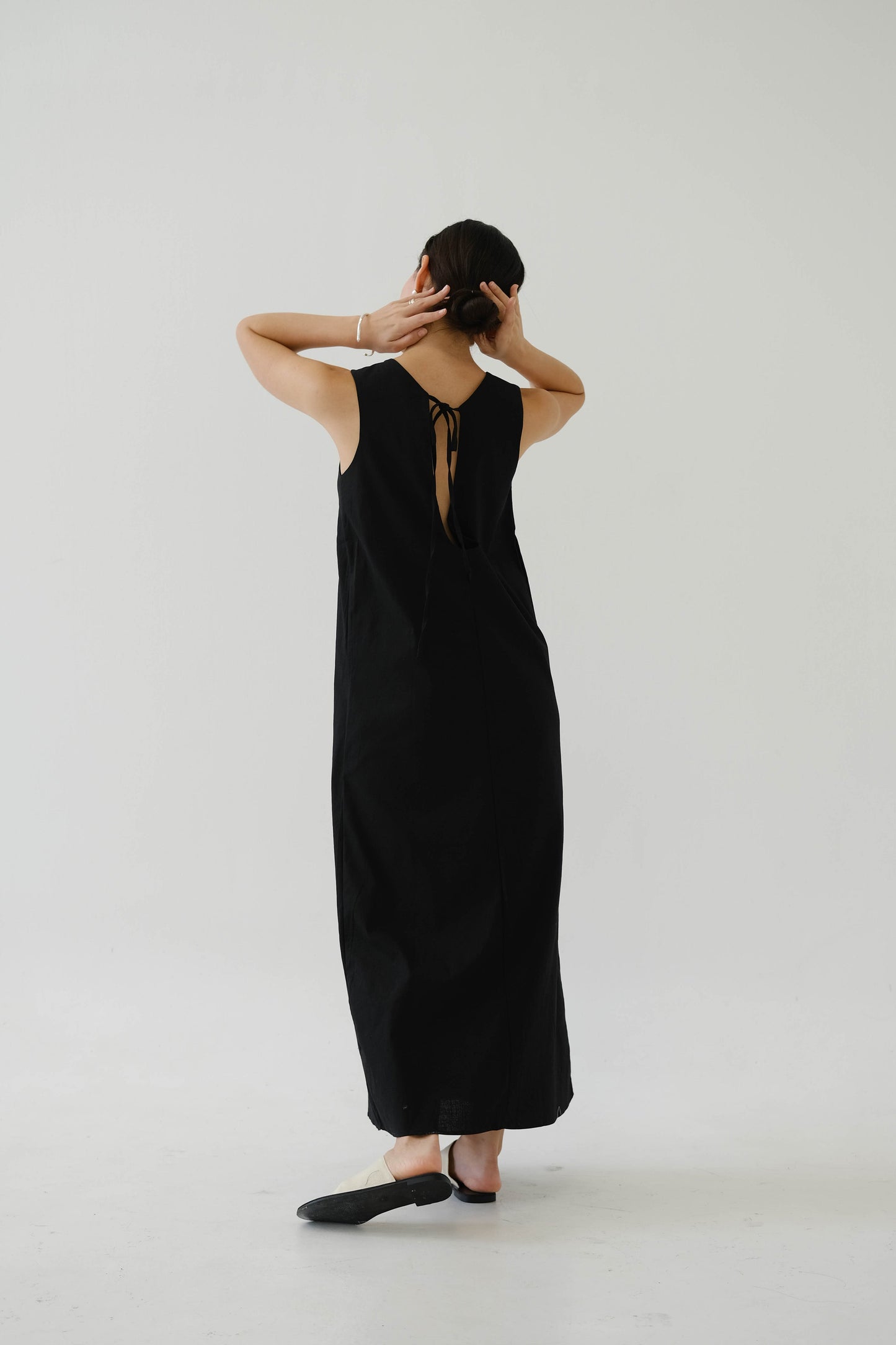 French Cotton Linen Tank Dress In Classic Black