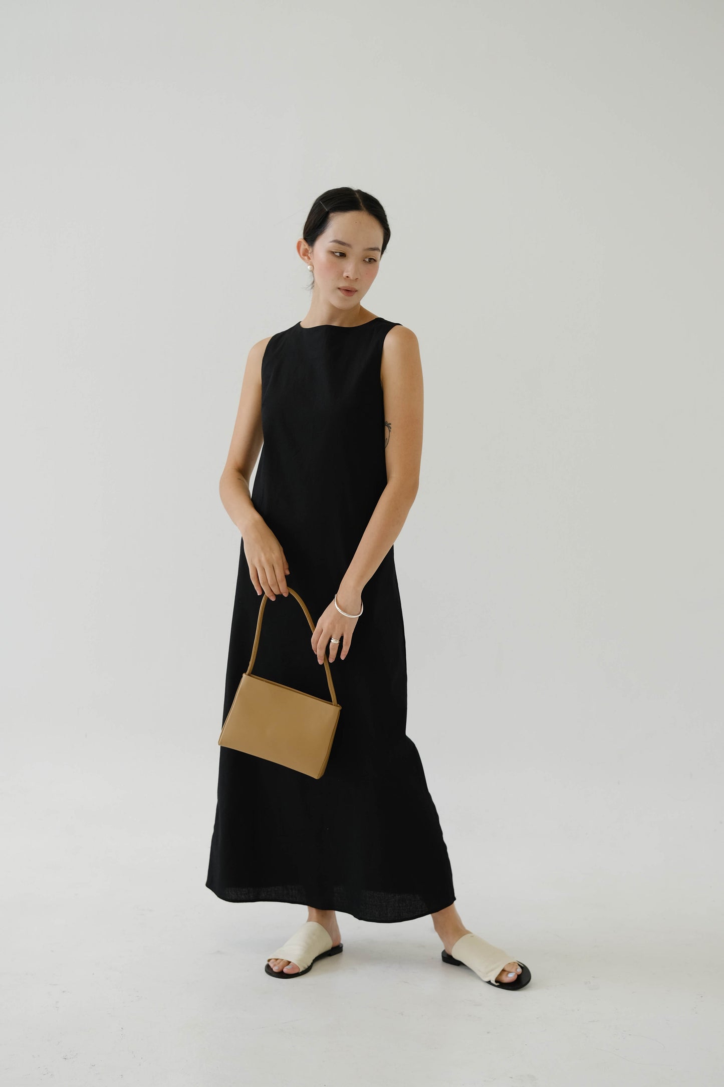 French Cotton Linen Tank Dress In Classic Black