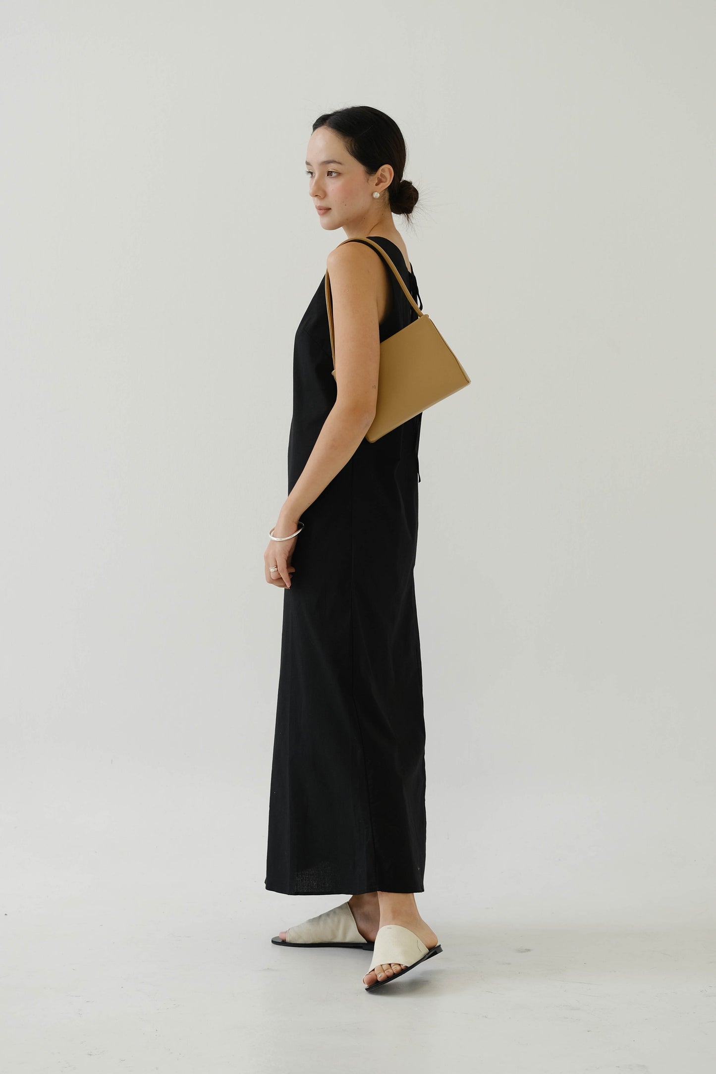 French Cotton Linen Tank Dress In Classic Black