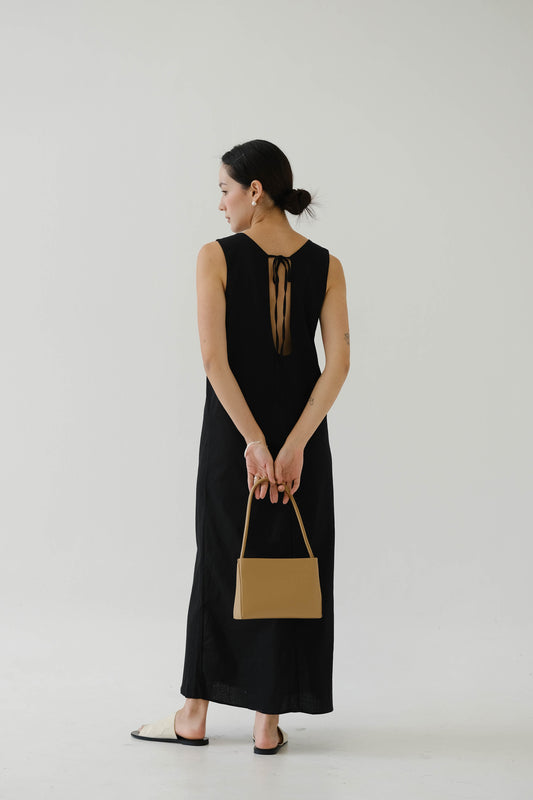 French Cotton Linen Tank Dress In Classic Black