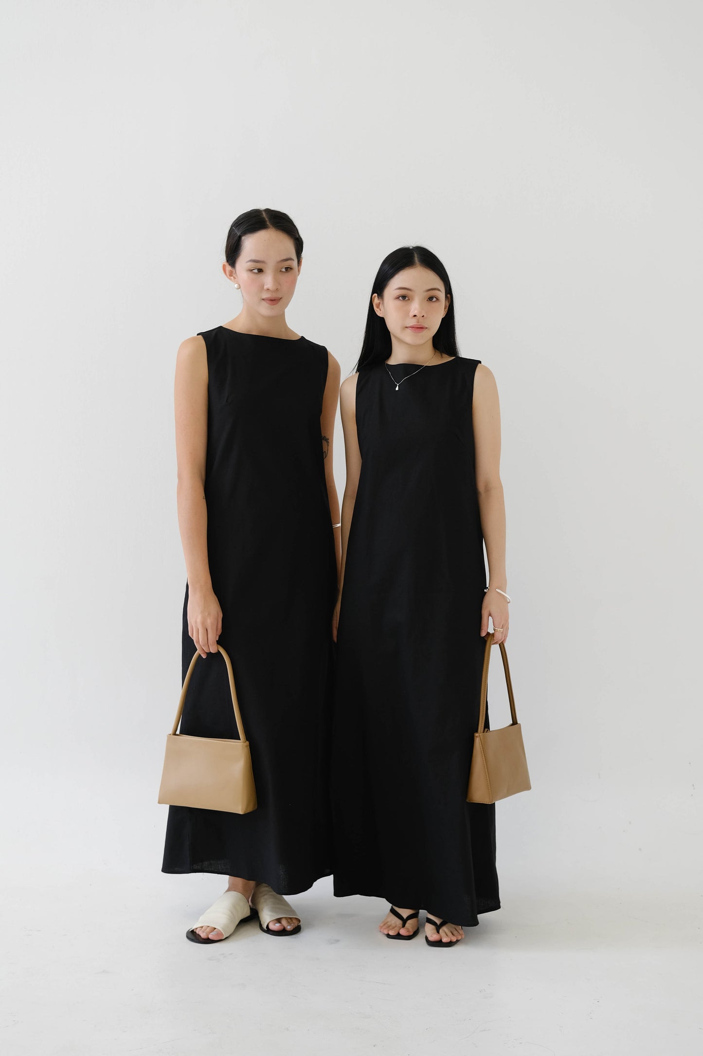 French Cotton Linen Tank Dress In Classic Black