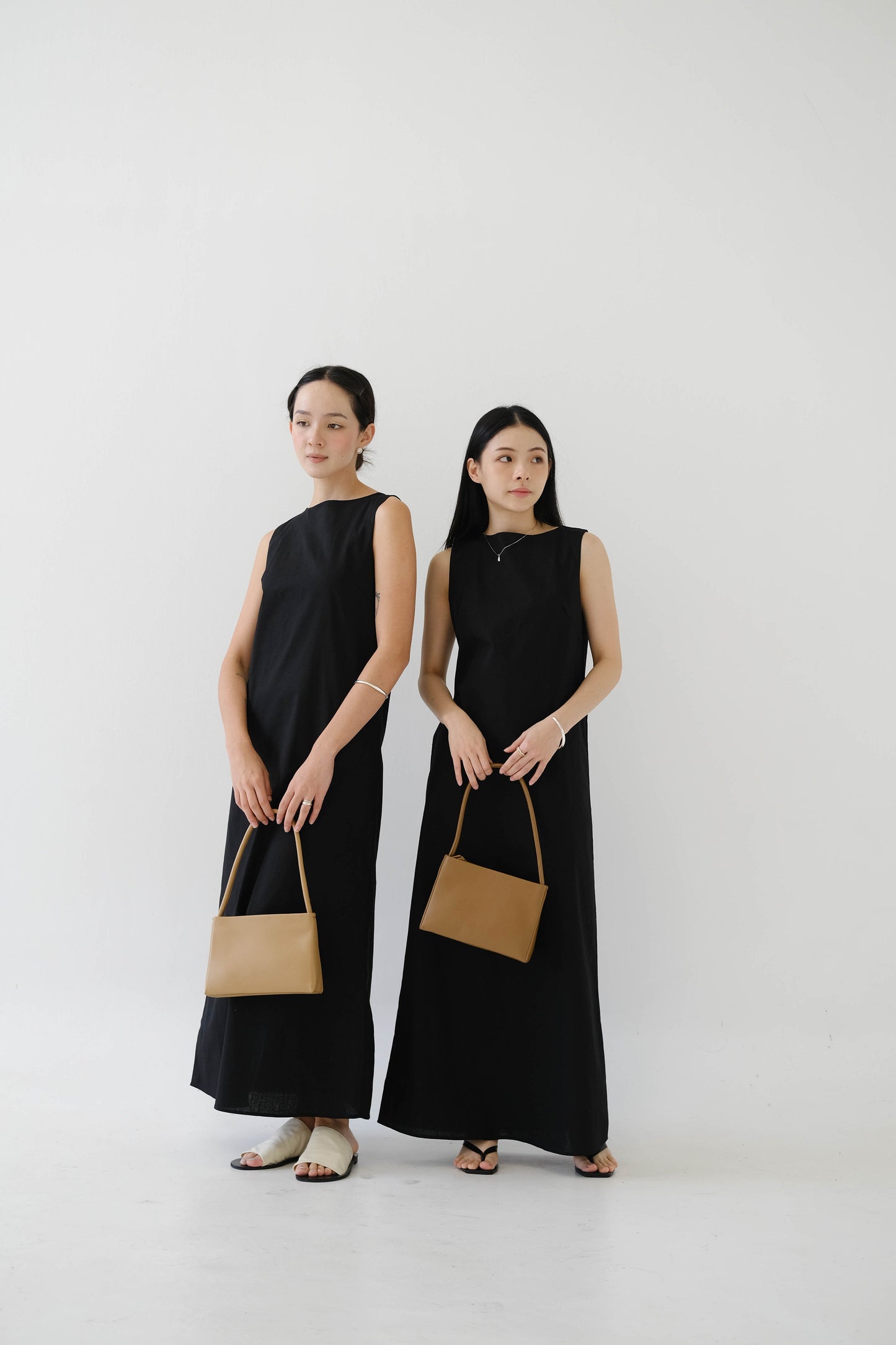 French Cotton Linen Tank Dress In Classic Black