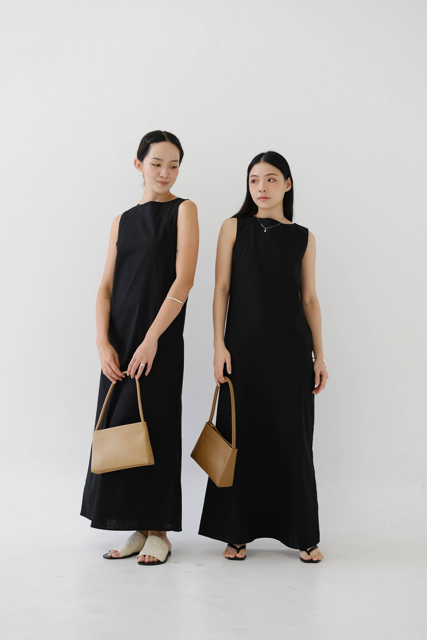 French Cotton Linen Tank Dress In Classic Black