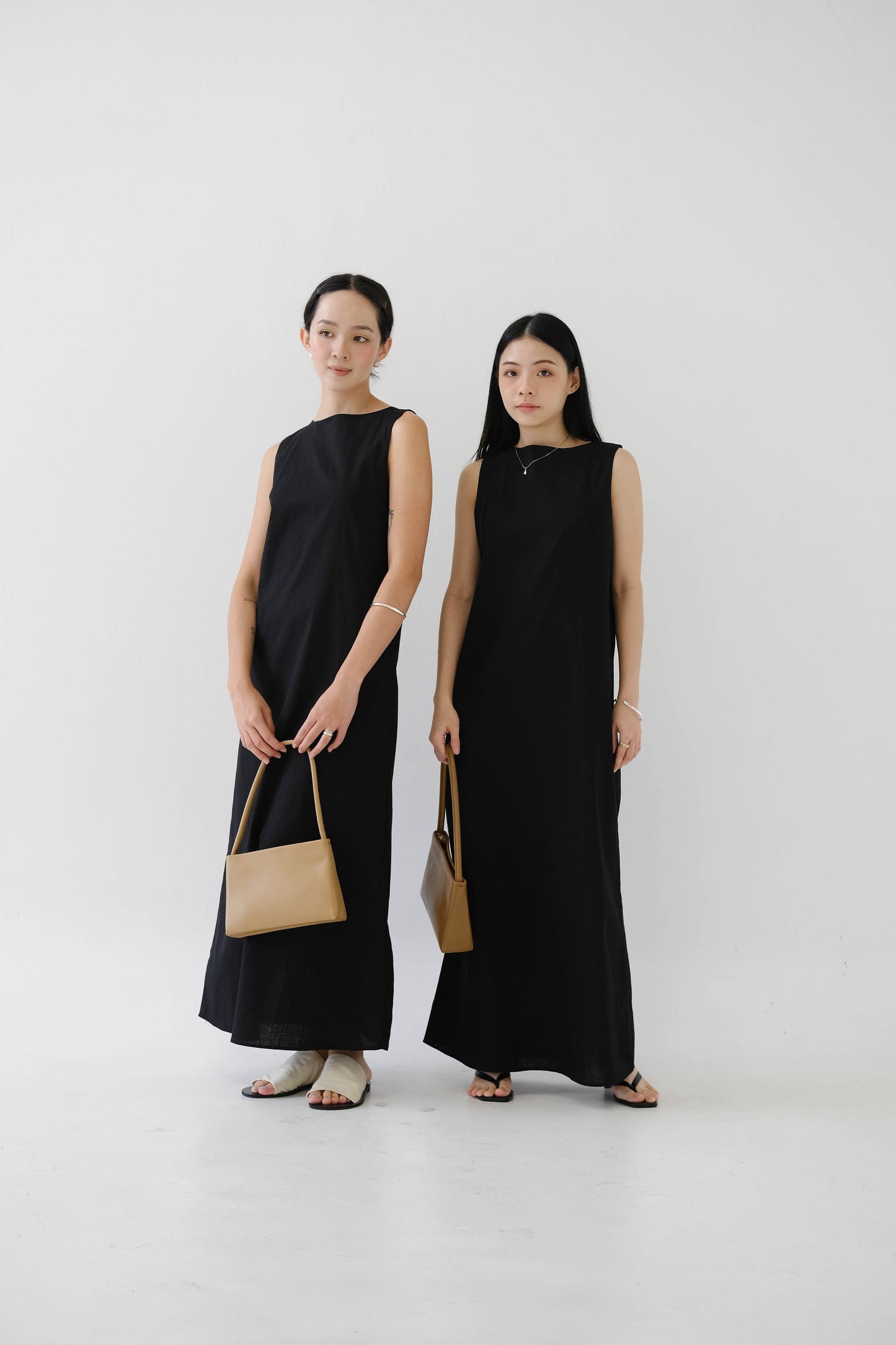 French Cotton Linen Tank Dress In Classic Black