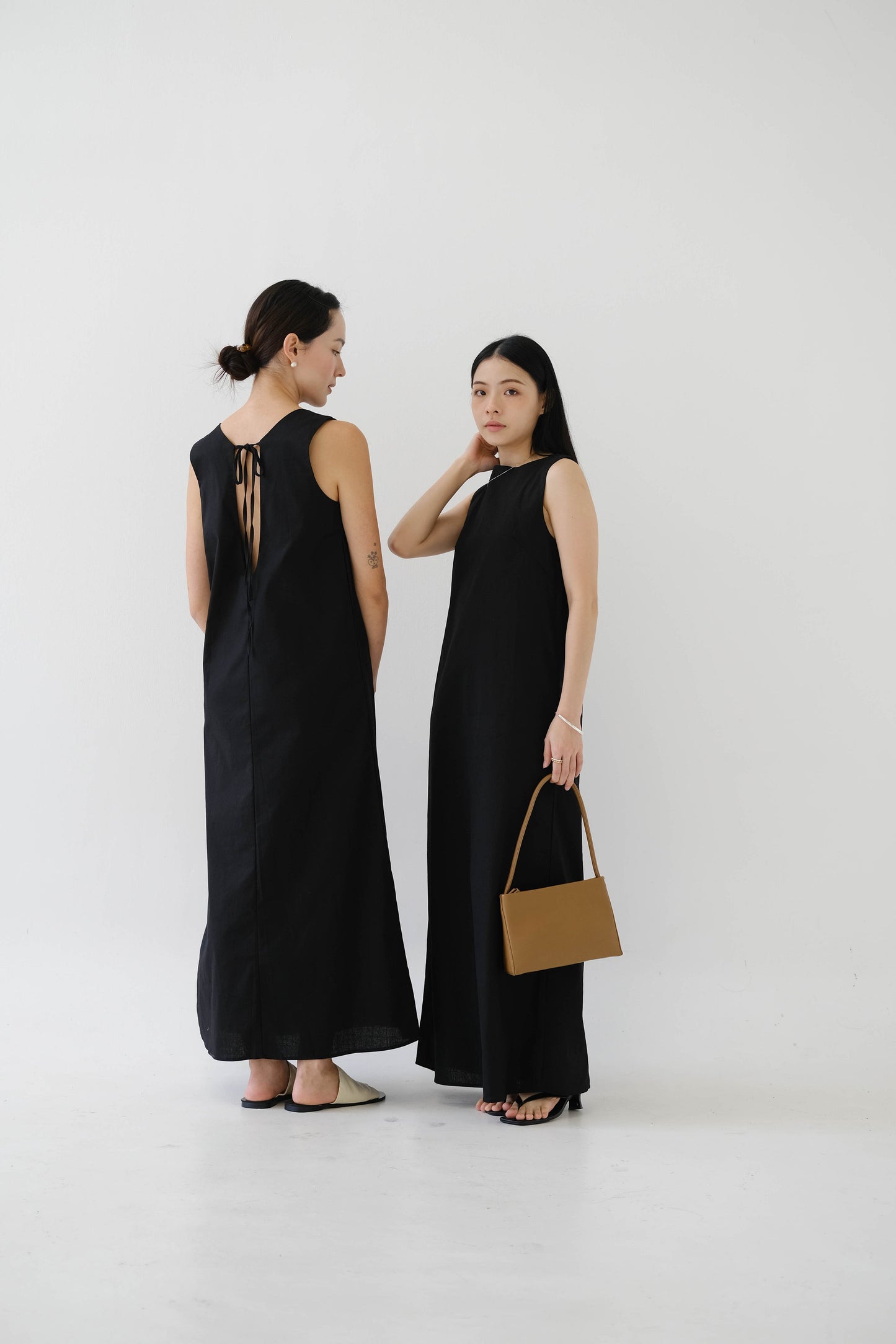 French Cotton Linen Tank Dress In Classic Black