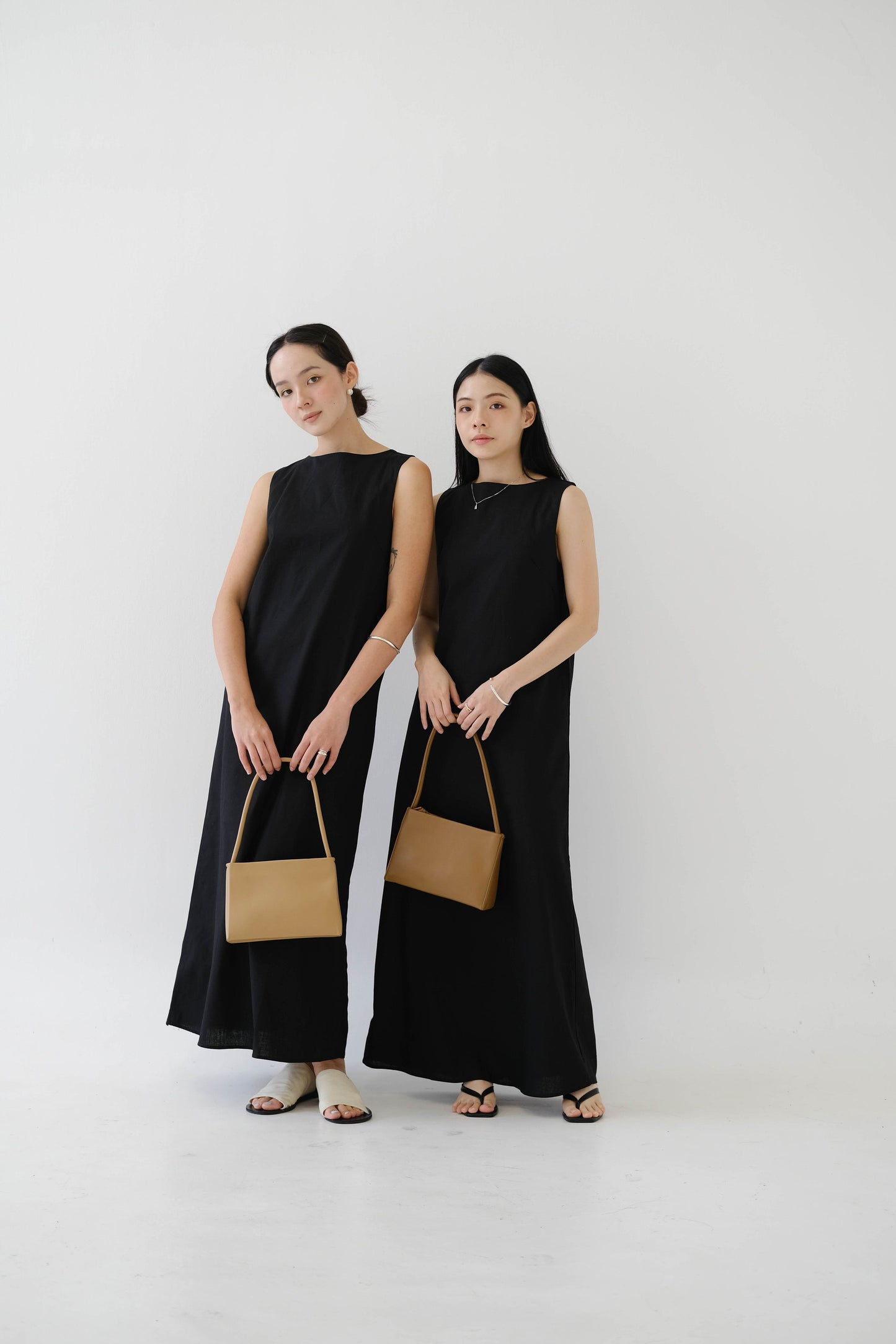 French Cotton Linen Tank Dress In Classic Black