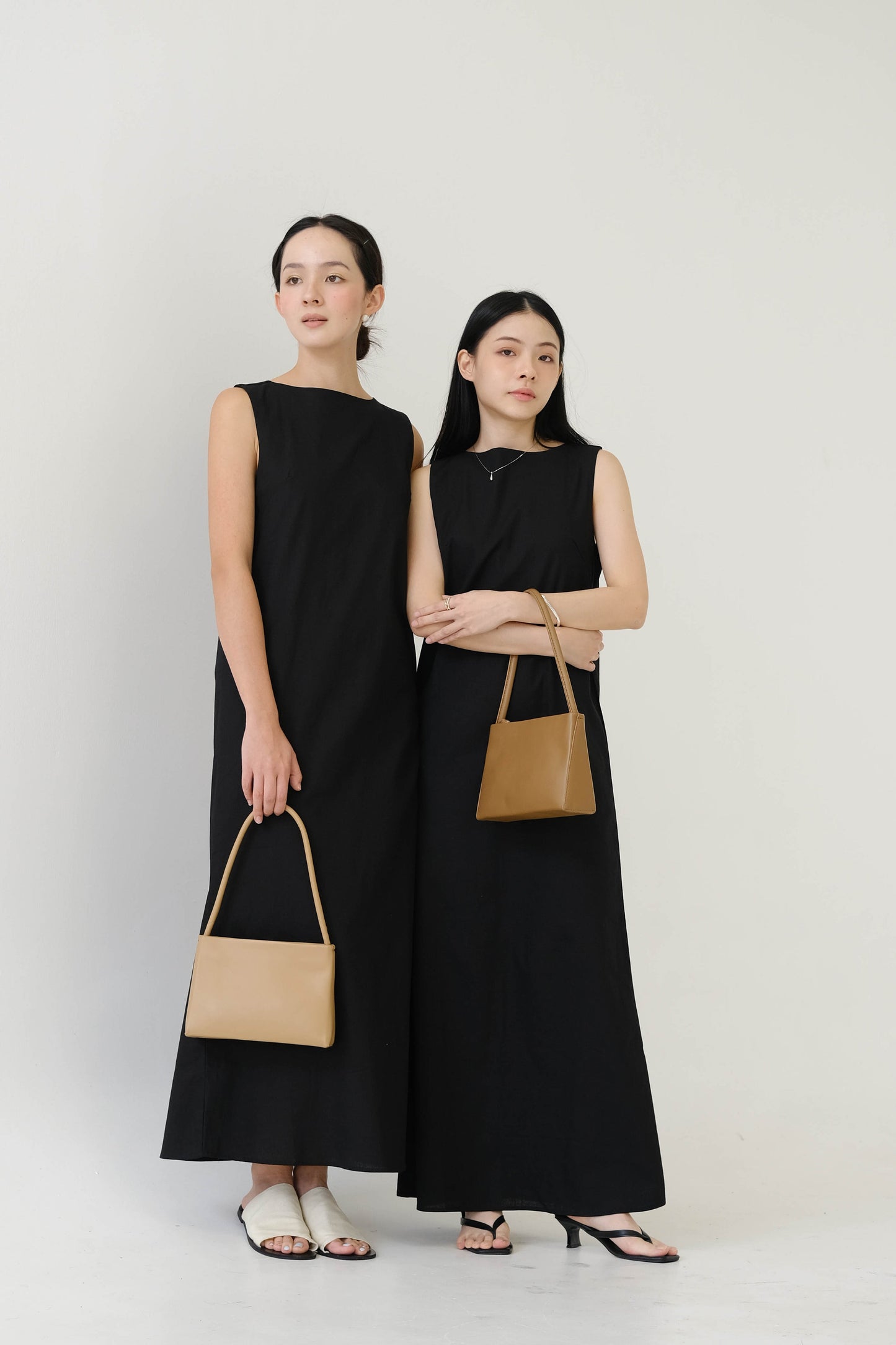 French Cotton Linen Tank Dress In Classic Black