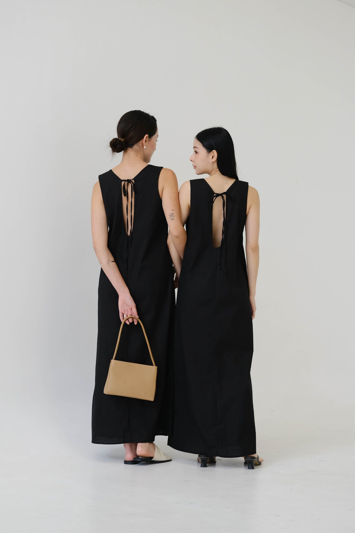 French Cotton Linen Tank Dress In Classic Black