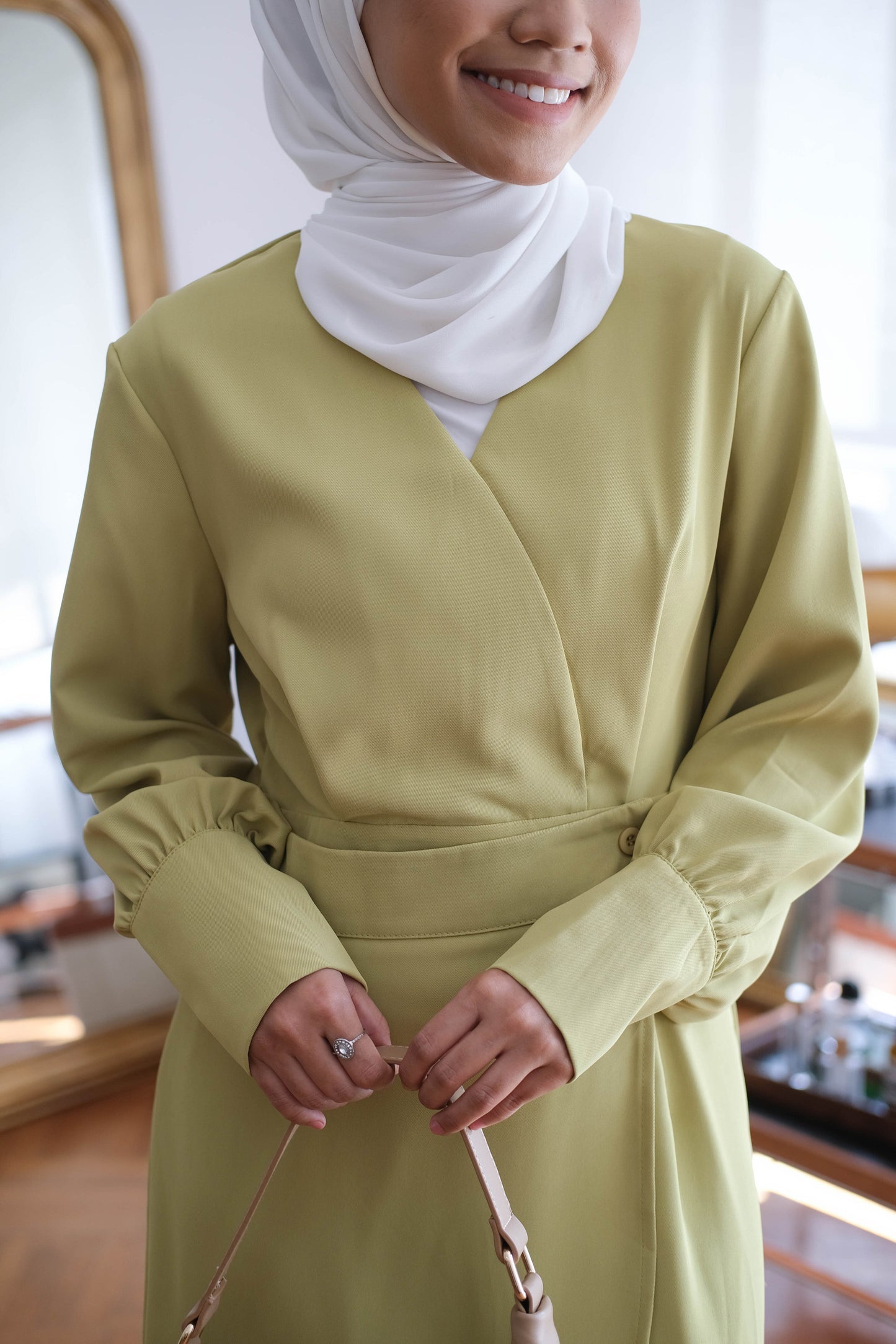 French Crossover V-neck Long Sleeve Dress