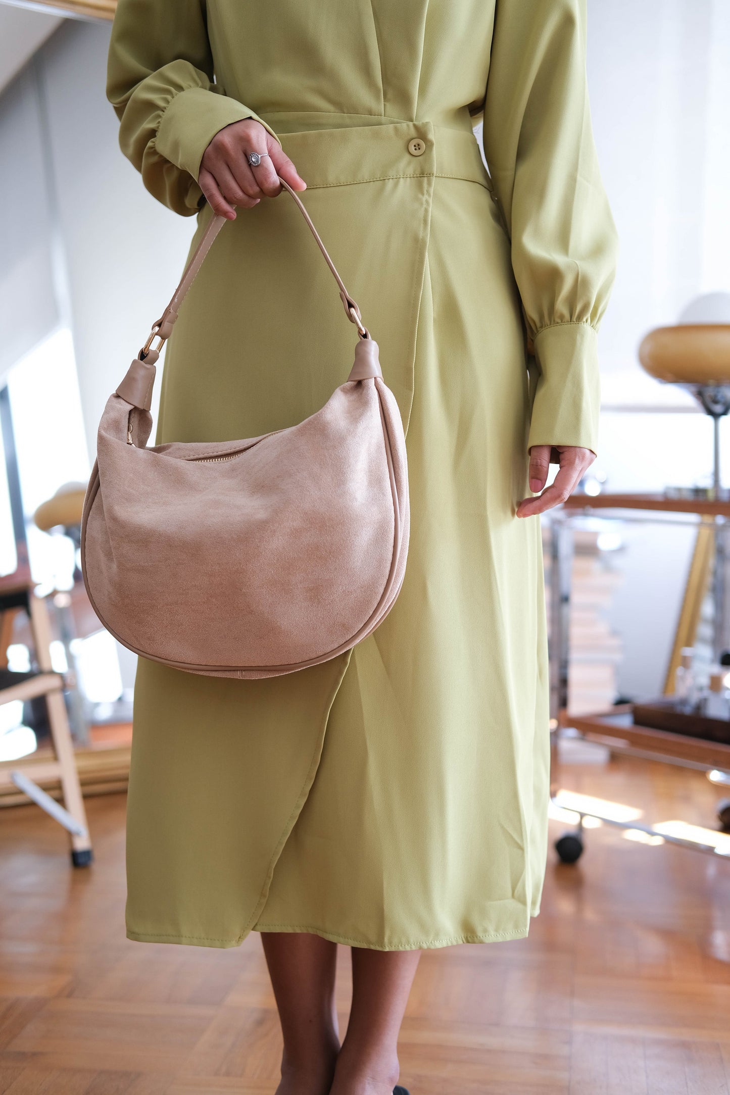 French Crossover V-neck Long Sleeve Dress