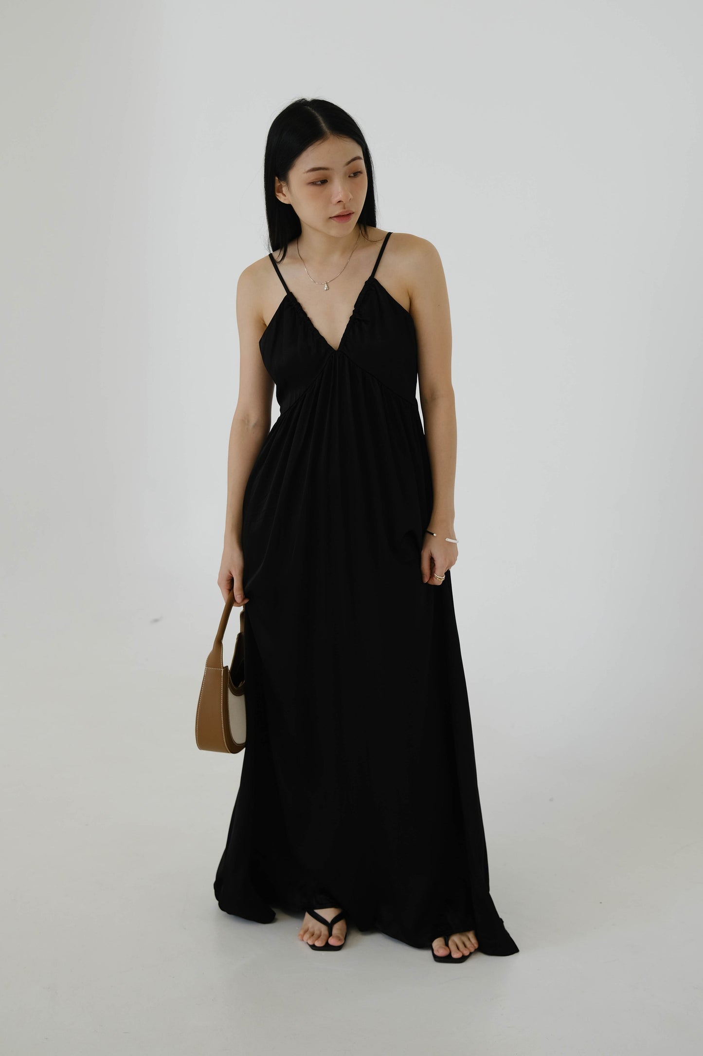 V-neck Sleeves Tank Top Dress in Classic Black
