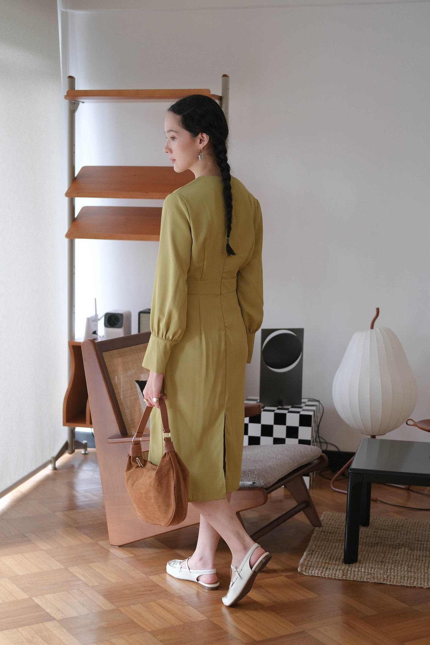 French Crossover V-neck Long Sleeve Dress