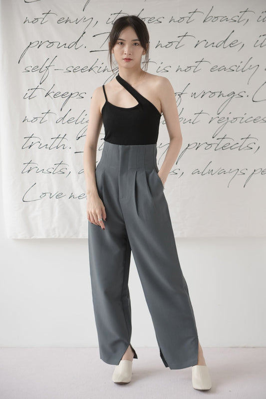 High-waisted wide-legged trousers in dark grey