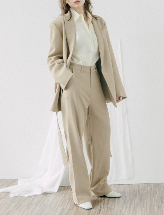 High waist wide leg suit trousers in khaki