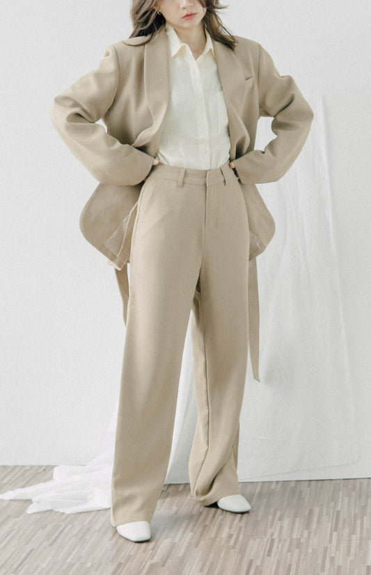 High waist wide leg suit trousers in khaki