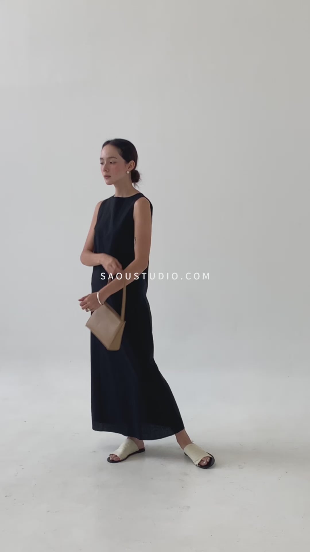 French Cotton Linen Tank Dress In Classic Black