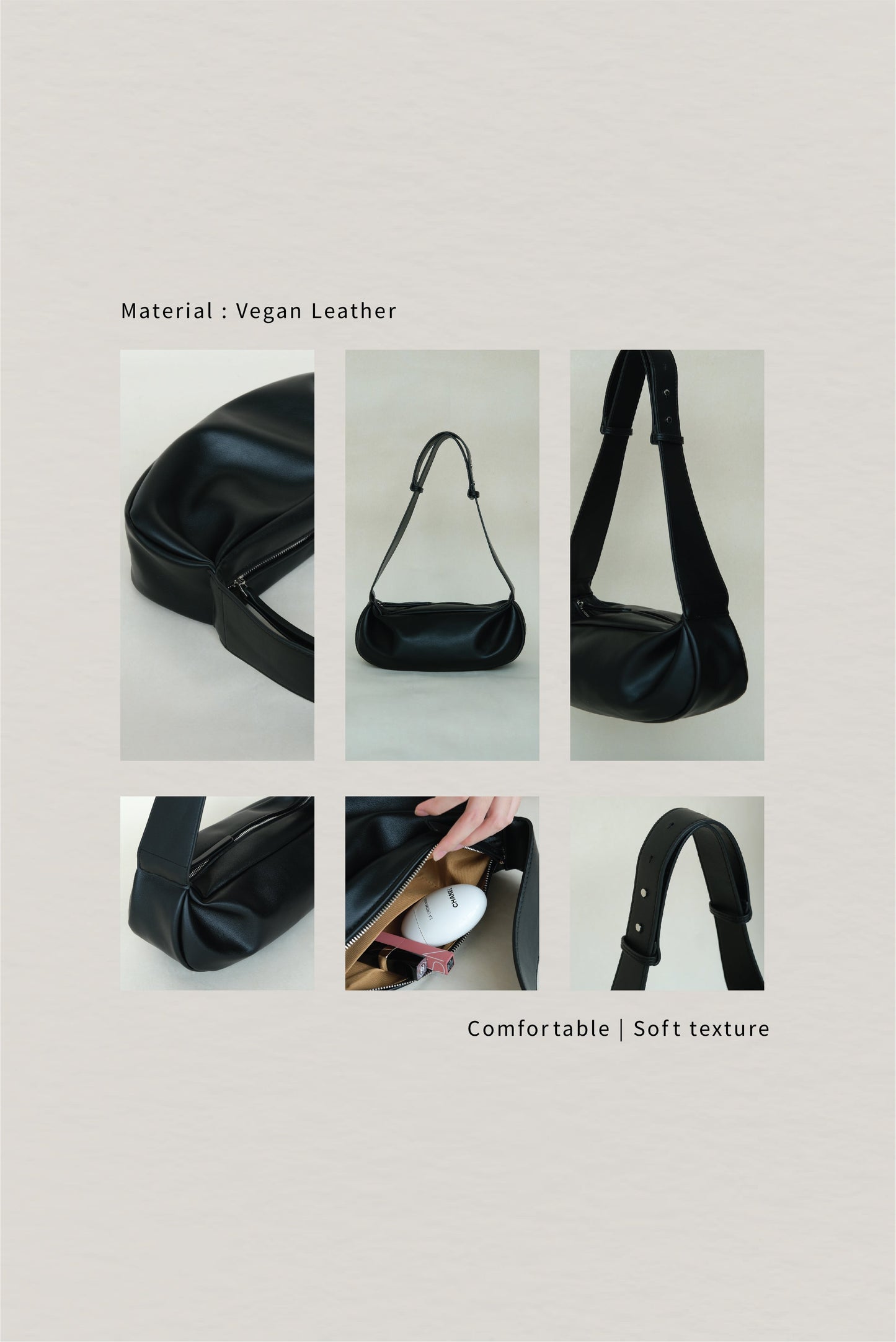 PU Soft Leather Pillow Bag in Classic Black