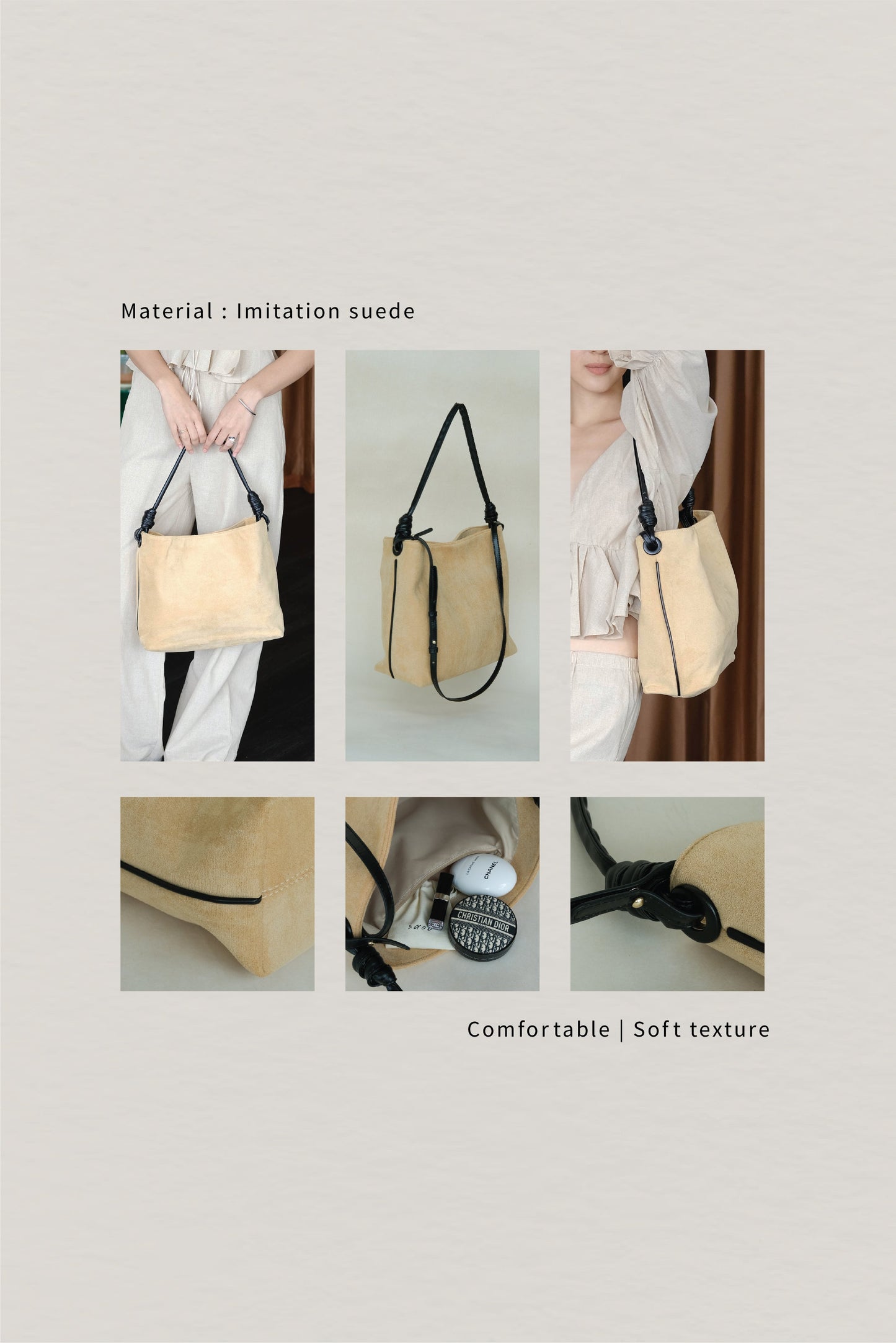 Suede Contrast Shoulder Tote