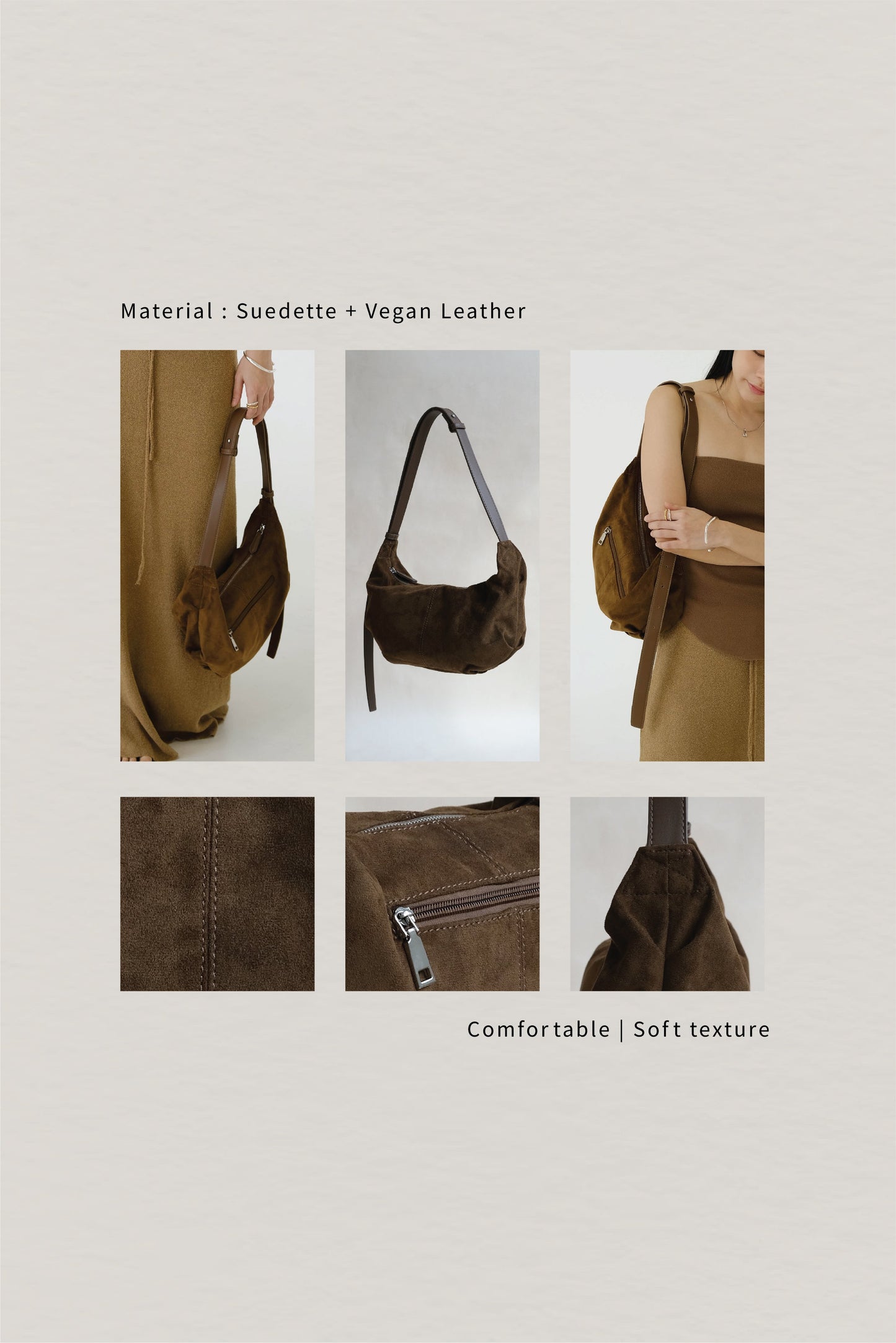 Vintage Suedette Dumpling Bag in Khaki
