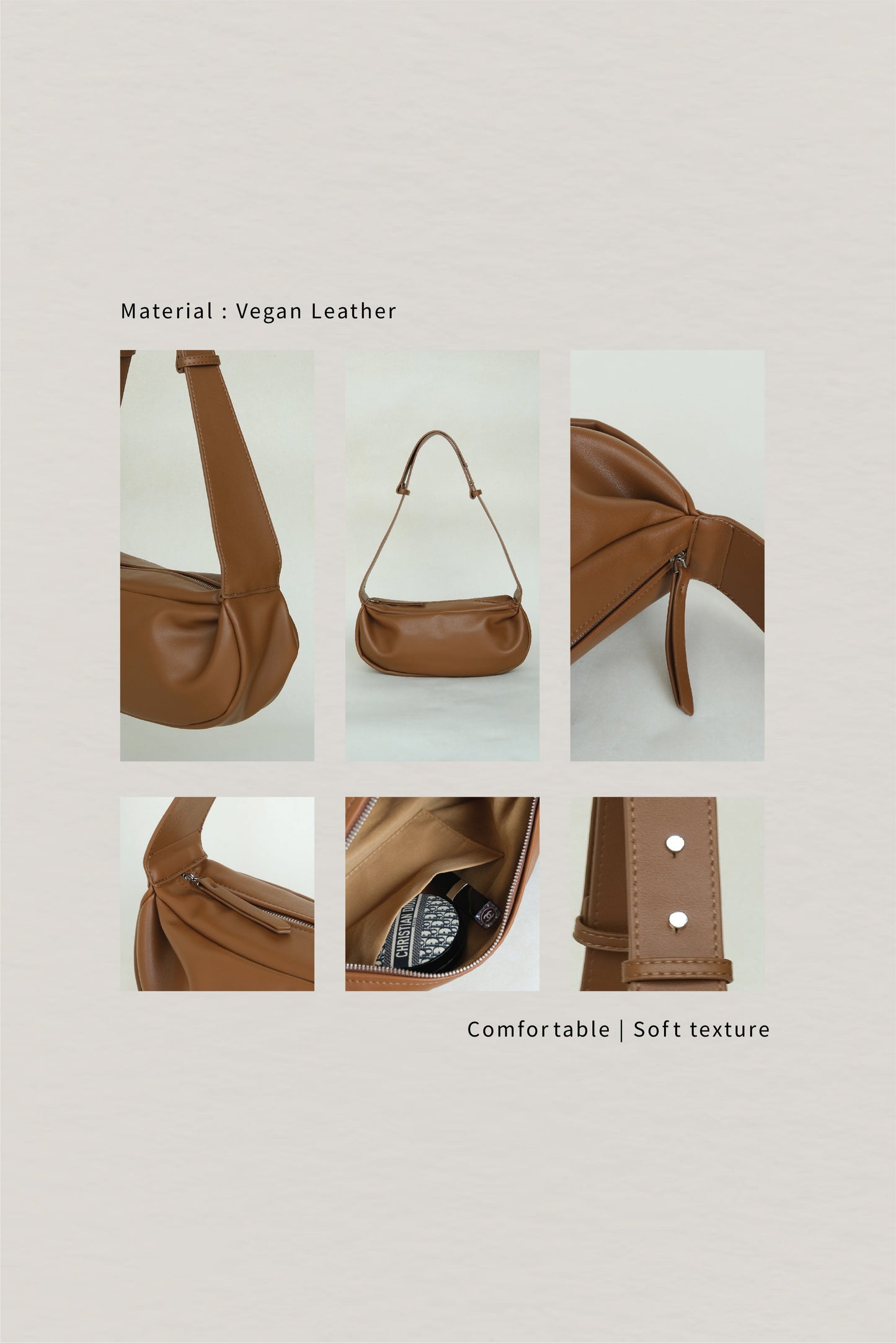 PU Soft Leather Pillow Bag in Brown